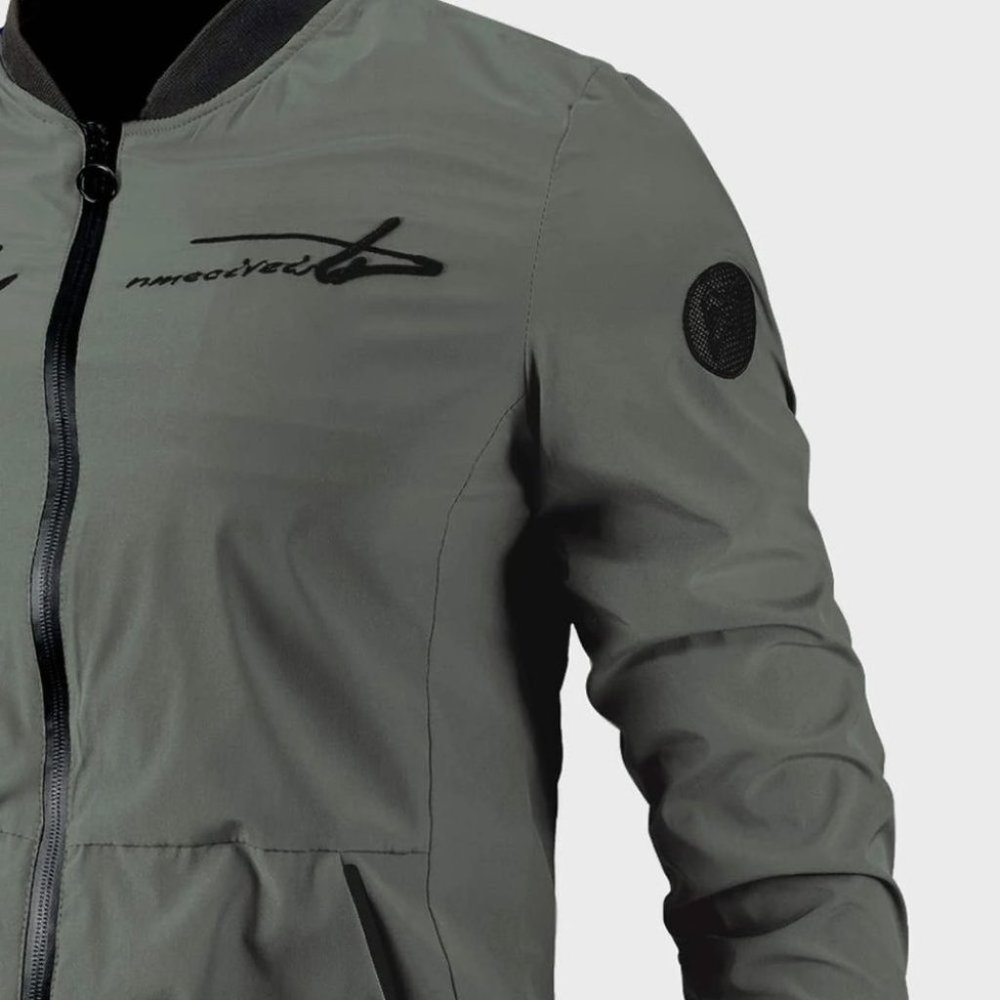 Dark Green Casual Men's Bomber Jacket - Picture 5 of 6